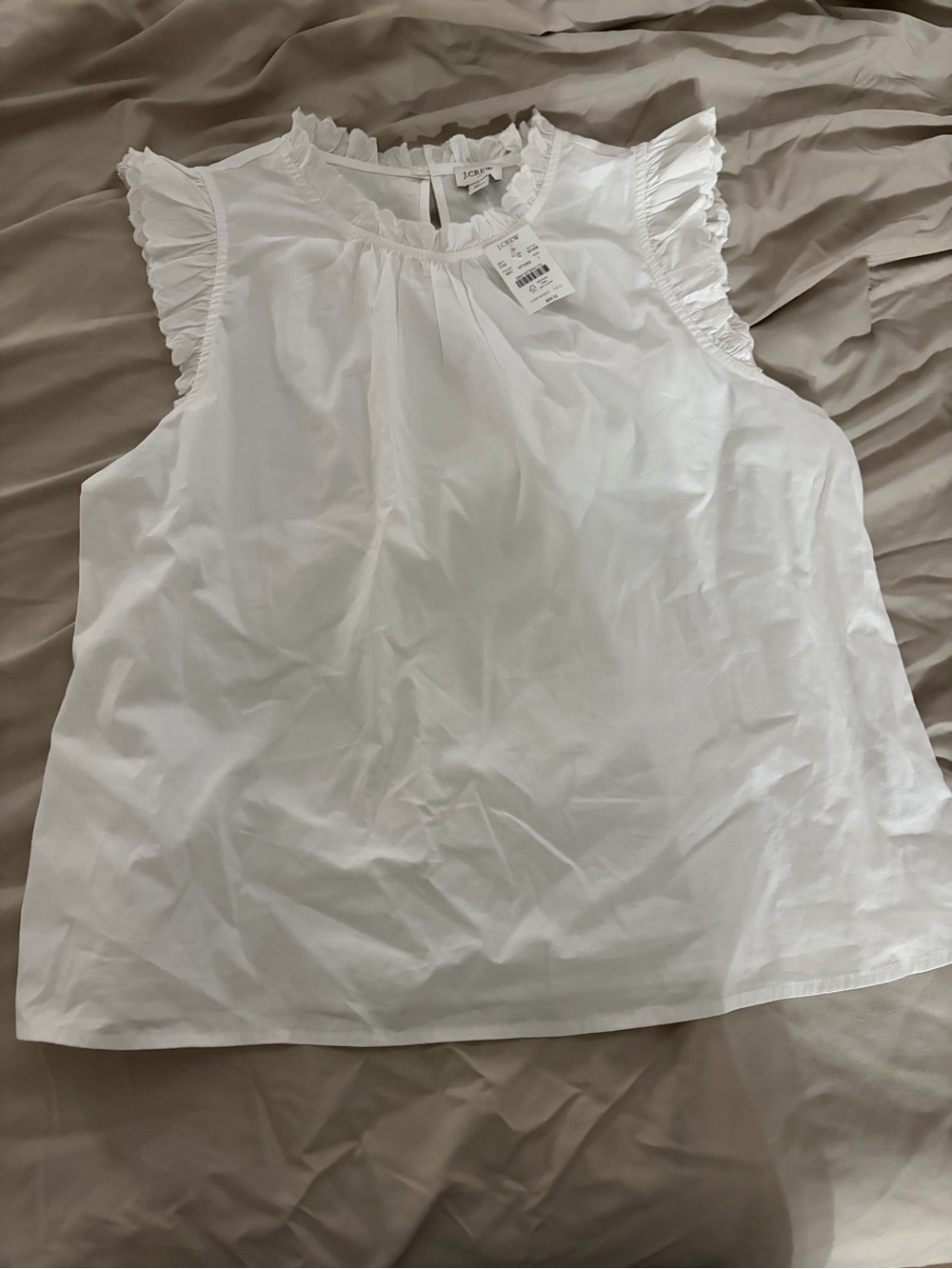 J. Crew White Ruffle Sleeve Cotton Shell